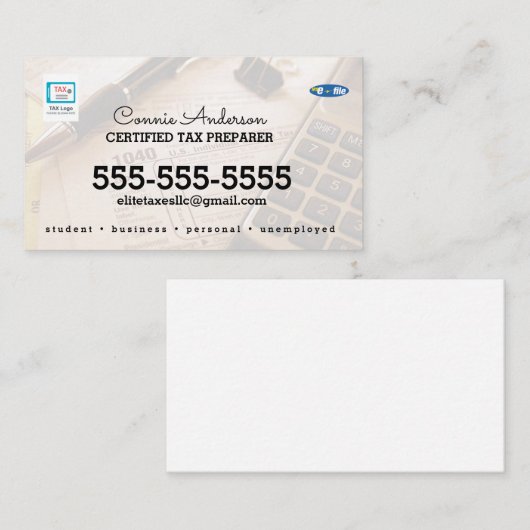 Visitenkarte der Steuergesellschaft (Vorne/Hinten)