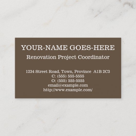 Visitenkarte des Koordinators für das Projekt zur (Vorderseite)