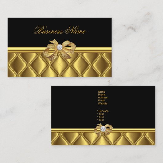 Visitenkarte Elegante Gold Bow Tile Schwarz (Vorne/Hinten)
