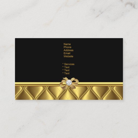 Visitenkarte Elegante Gold Bow Tile Schwarz (Rückseite)