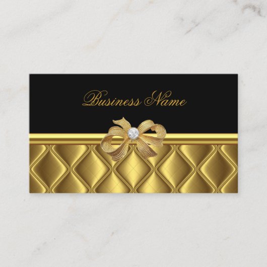 Visitenkarte Elegante Gold Bow Tile Schwarz (Vorderseite)