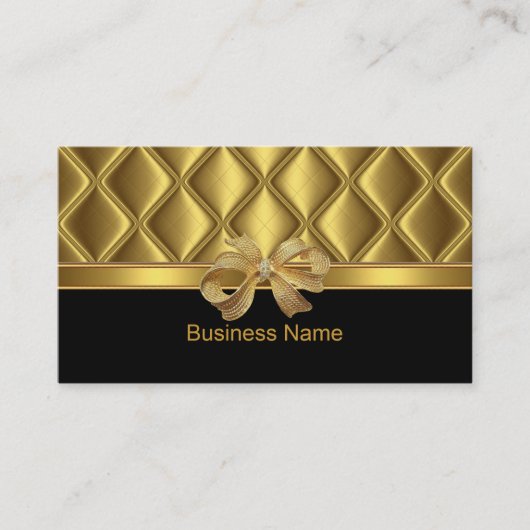 Visitenkarte Elegante Gold Bow Tile Schwarz (Vorderseite)