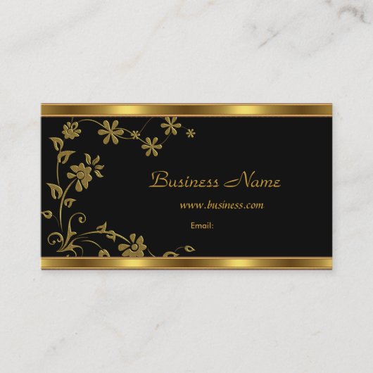 Visitenkarte Elegantes Schwarzes Flora Gold (Vorderseite)