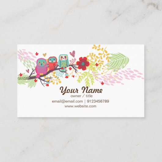 Visitenkarte - Eule, drei Eule, geblümter Rückgrat (Rückseite)