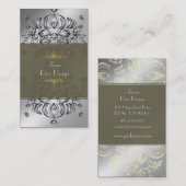 Visitenkarte Floral Damask Silberton (Vorne/Hinten)