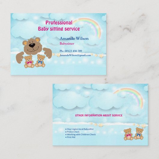Visitenkarte für Babysitter und Kinderbetreuung (Vorne/Hinten)