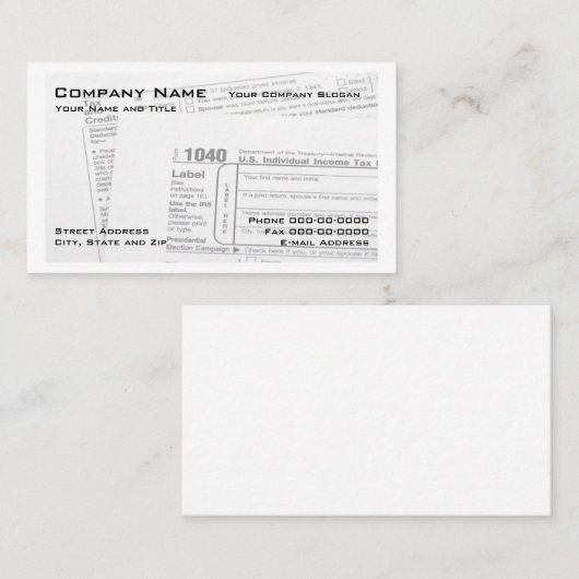 Visitenkarte für das Bundesstaatliche Steuerformul (Vorne/Hinten)