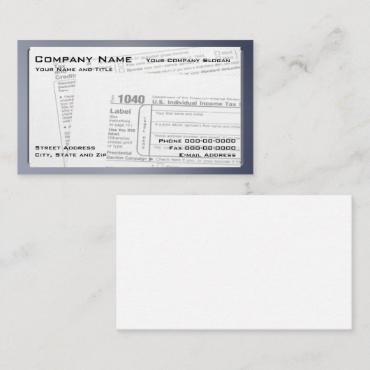 Visitenkarte für das Bundesstaatliche Steuerformul (Vorne/Hinten)