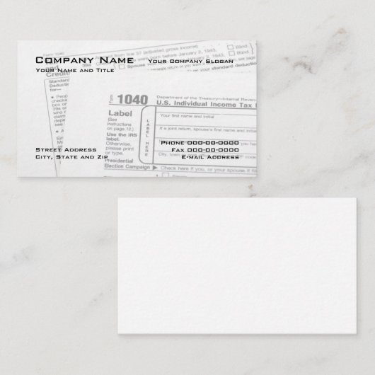 Visitenkarte für das Bundesstaatliche Steuerformul (Vorne/Hinten)