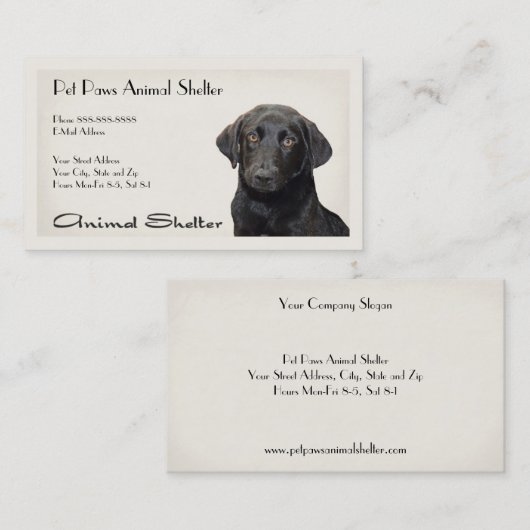 Visitenkarte für das Tierheim (Vorne/Hinten)