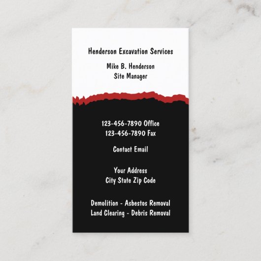 Visitenkarte für den Baggerbau (Vorderseite)