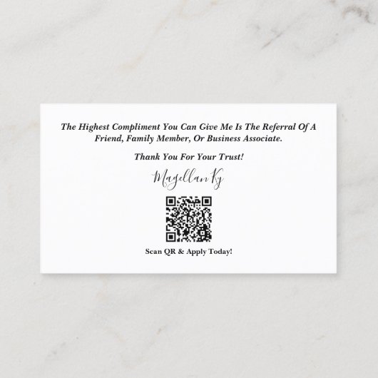 Visitenkarte für den Kreditnehmer (Rückseite)