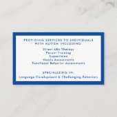 Visitenkarte für die Analyse des Autismus (Rückseite)