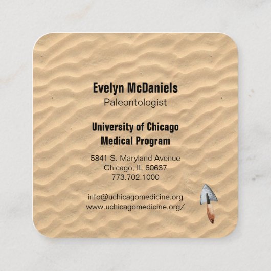 Visitenkarte für Dinosaurierknochen (Rückseite)