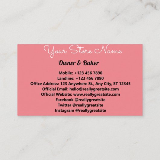 Visitenkarte für Kuchenbackwaren (Rückseite)