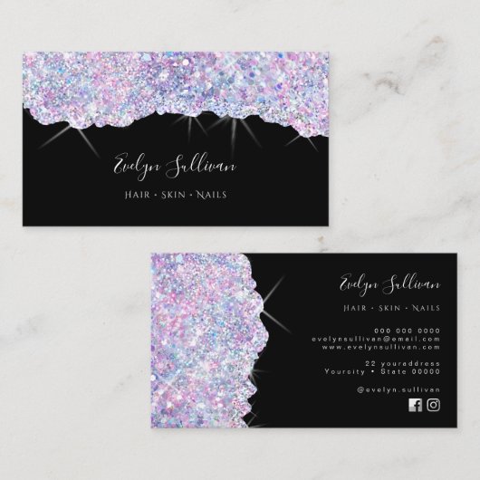 Visitenkarte für lila Glitzer (Vorne/Hinten)