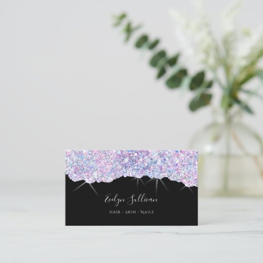 Visitenkarte für lila Glitzer (Stehend Vorderseite)
