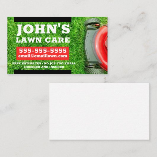 Visitenkarte für Rasenmäher mit rotem Rasenmäher (Vorne/Hinten)
