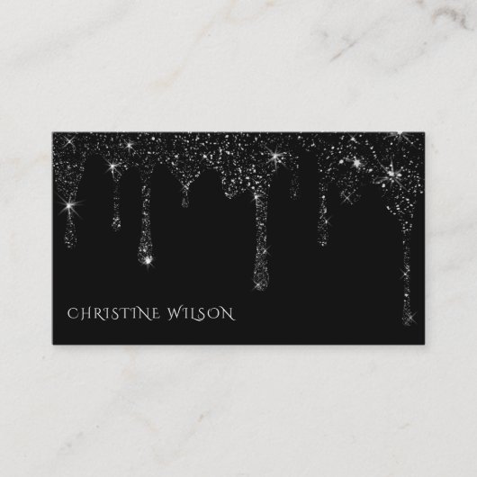 Visitenkarte für schwarze Tropfen Glitzer (Vorderseite)
