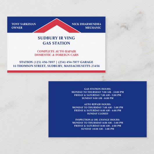 Visitenkarte für Tankstellen (Vorne/Hinten)