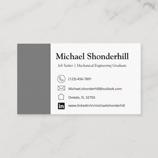 Visitenkarte | Graue Visitenkarte | Jobsuche (Rückseite)