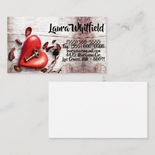 Visitenkarte Land Holzschlüssel für mein Herz rust (Vorne/Hinten)