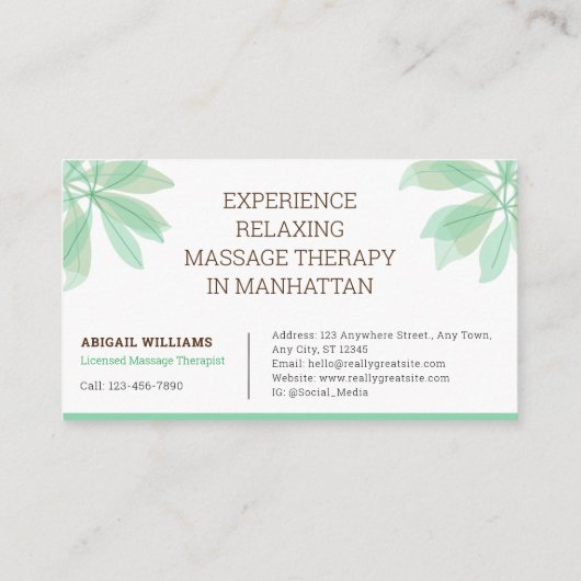 Visitenkarte: Massagetherapeut Visitenkarte (Rückseite)