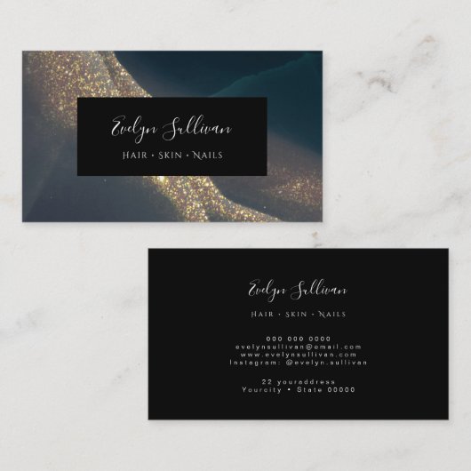 Visitenkarte mit dunklem Glitzer (Vorne/Hinten)