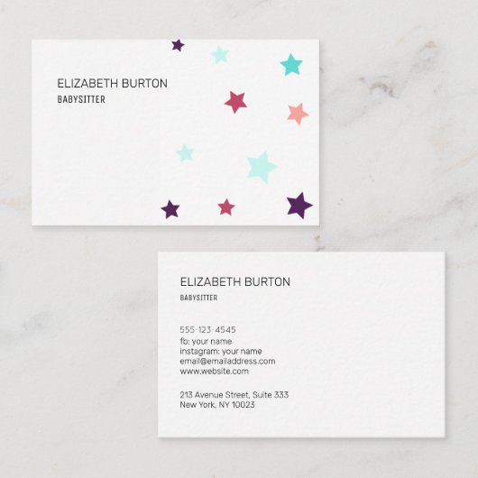 Visitenkarte mit farbigen Sternen. (Vorne/Hinten)