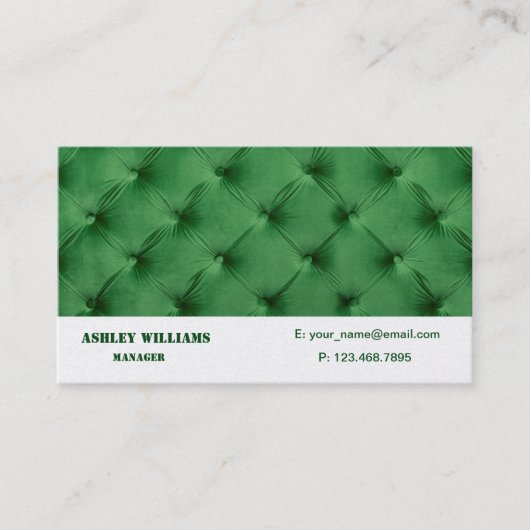 Visitenkarte mit grünem capitone (Vorderseite)