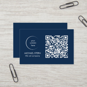 Visitenkarte mit QR-Code & Logo – Dunkelblau