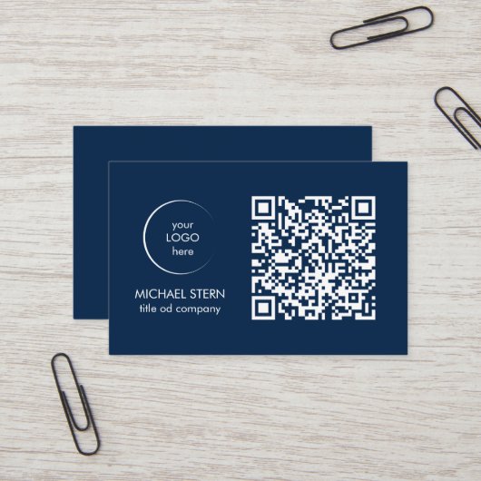 Visitenkarte mit QR-Code & Logo – Dunkelblau (Vorderseite/Rückseite Beispiel)