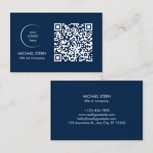 Visitenkarte mit QR-Code & Logo – Dunkelblau (Vorne/Hinten)