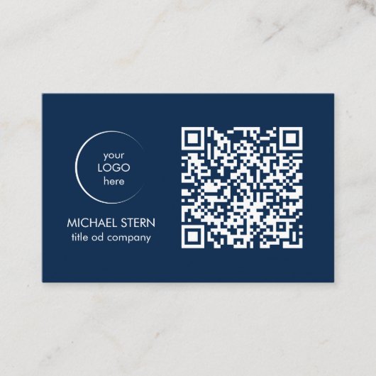 Visitenkarte mit QR-Code & Logo – Dunkelblau (Vorderseite)