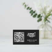 Visitenkarte mit QR-Code | Modernes schwarzes Desi (Stehend Vorderseite)