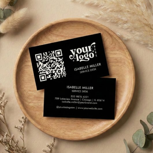 Visitenkarte mit QR-Code | Modernes schwarzes Desi