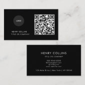 Visitenkarte mit QR-Code | Schwarzes modernes Desi (Vorne/Hinten)