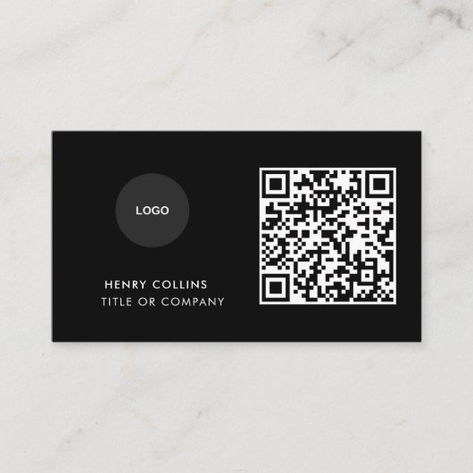 Visitenkarte mit QR-Code | Schwarzes modernes Desi (Vorderseite)