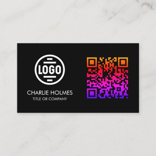 Visitenkarte mit QR-Code | Schwarzes modernes Desi (Vorderseite)