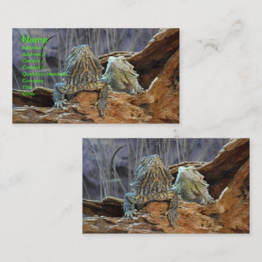 Visitenkarte mit zwei seltsamen Eidechsen (Vorne/Hinten)