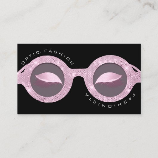 Visitenkarte Optische Rose Glitzer Schwarze Brille Telefonnummerkarte (Vorderseite)