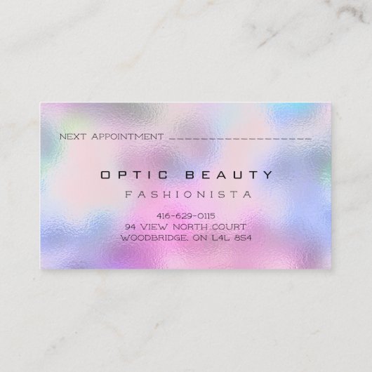 Visitenkarte Optischer Holograph Pink Brille Telefonnummerkarte (Rückseite)