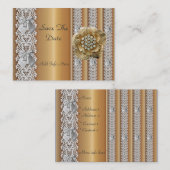 Visitenkarte Save the Date Wedding Gold Lace Jewel (Vorne/Hinten)