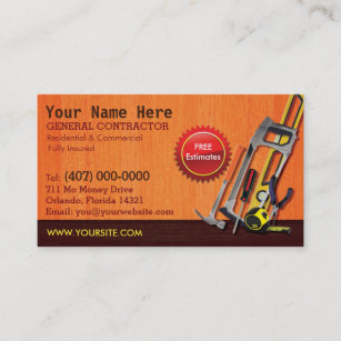 Visitenkarte-Schablone General-Contractor Handyman Visitenkarte