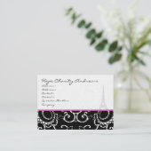 Visitenkarte Schwarz-weiß Damask Eiffelturm (Stehend Vorderseite)