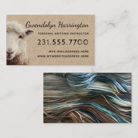 Visitenkarte "Sheep Face Knitting Wool Arts" (Vorne/Hinten)