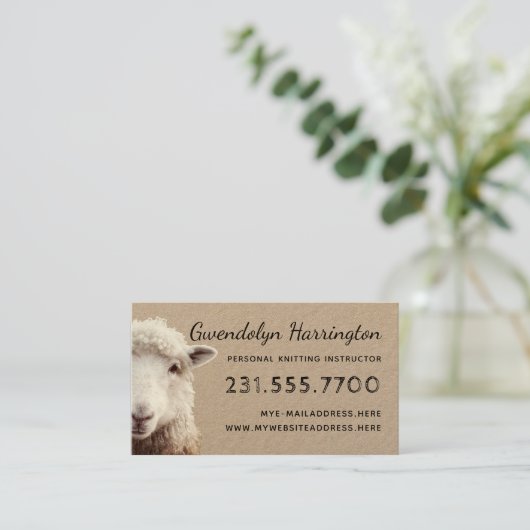 Visitenkarte "Sheep Face Knitting Wool Arts" (Stehend Vorderseite)