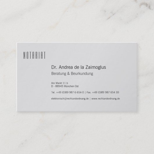 Visitenkarte Silber für Notar (Vorderseite)