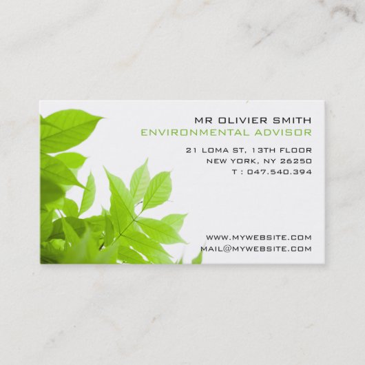 Visitenkarte Umwelt und Natur. Grüner Ton (Vorderseite)