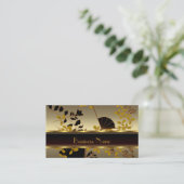 Visitenkarte Vintag Floral Gold Black (Stehend Vorderseite)